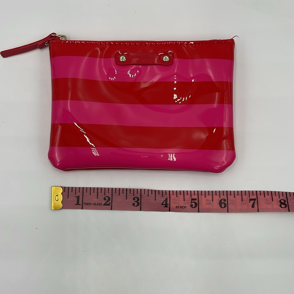 Kate Spade Patent Red and Hot Pink Striped Zip Small Wallet/Bag/Pouch 6" Wide - Picture 13 of 13